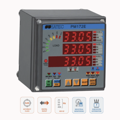 SATEC PM172 Class 0.2 energy meter with LED display for panel mounting